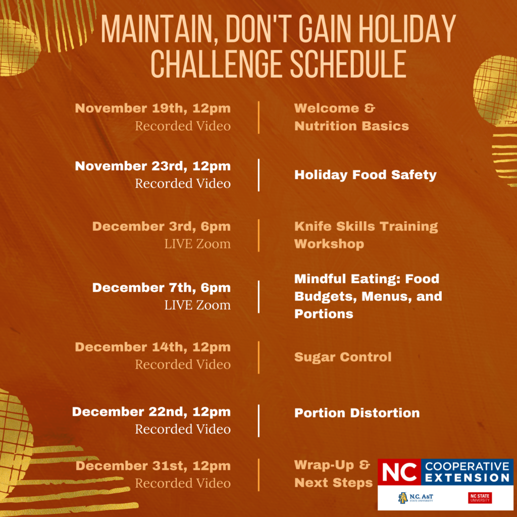 Maintain, don't Gain Holiday Challenge Schedule