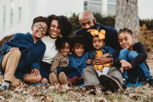 Jackson family seated outside