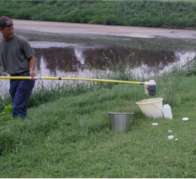 Collecting lagoon sample