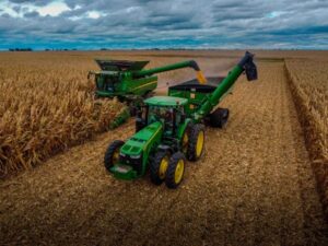 tractor harvesting field